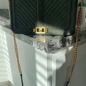 Rebecca Minkoff Dark Green Crossbody Bag with Gold Chain